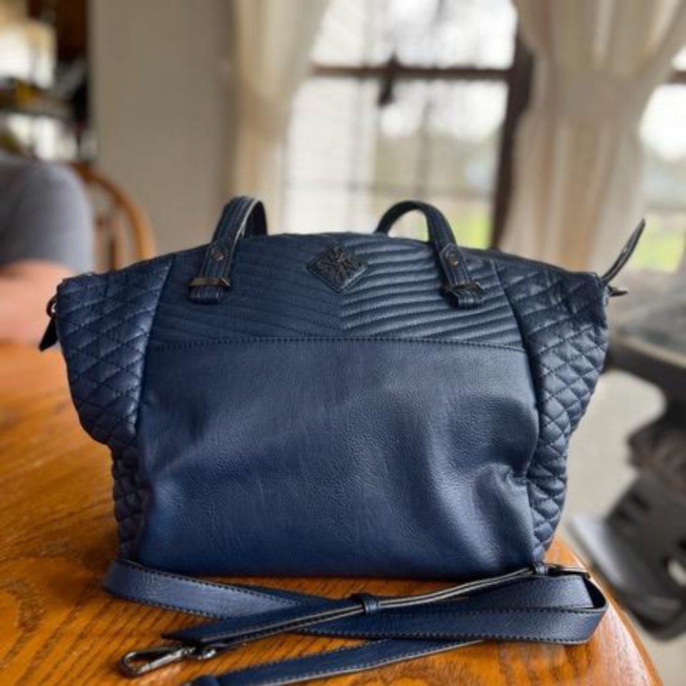 SIMPLY VERA VERA WANG BLUE STRUCTURED SATCHEL WITH REMOVEABLE CROSSBODY STRAP
